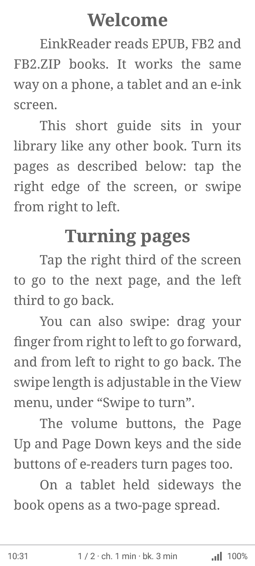 Day theme: soft grey text on a white page, like e-ink